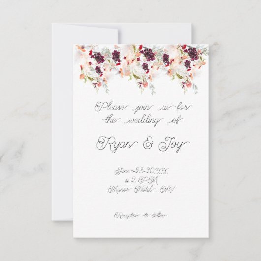 Simplistic roze/perzik bloemige bruiloft uitnodigi kaart (Voorkant)