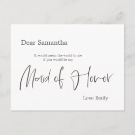 Simplistic Stijlvol Script Maid of Honor Aanvraag Briefkaart