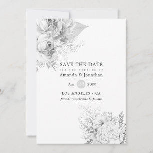Simplistic White en Silver  Rozen Weddenschap Save The Date