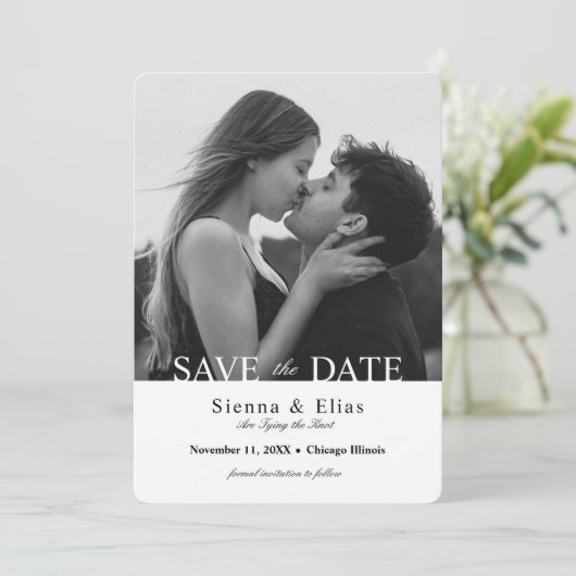 Simplistic zwart Stropdas wit foto Save The Date (Staand voorkant)