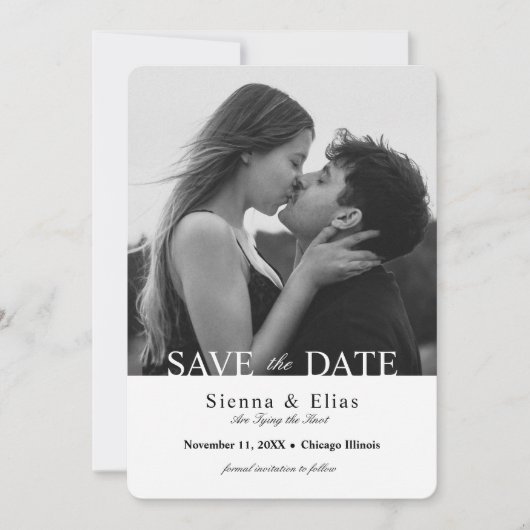 Simplistic zwart Stropdas wit foto Save The Date (Voorkant)