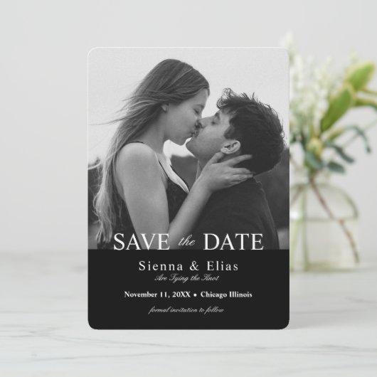 Simplistic zwart Stropdas zwart foto Save The Date (Staand voorkant)