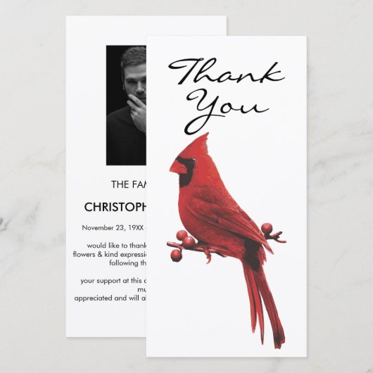 Simplistische Dubbelzijdige Foto Kardinaal Dank u Bedankkaart (Voorkant / Achterkant)