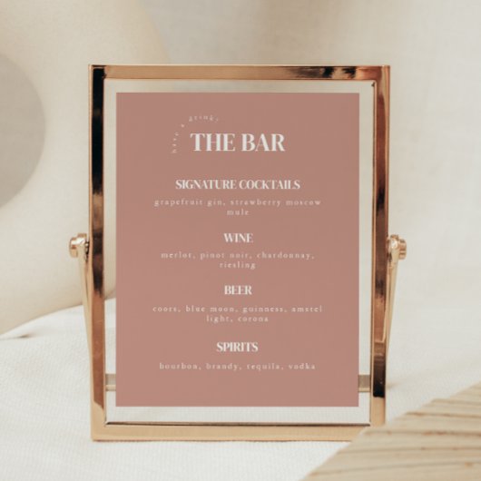 Simplistische Dusty Roos Wedding Bar Menu Poster