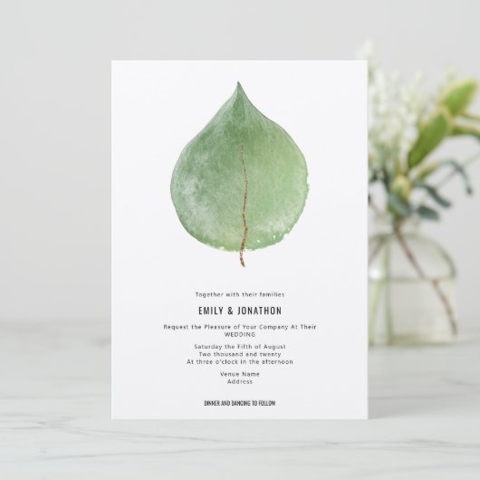 Simplistische Groene Eucalyptus Blad Bruiloft Kaart (Staand voorkant)