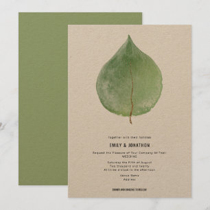 Simplistische Groene Eucalyptus Blad Bruiloft Kaart