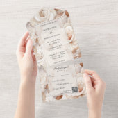 Simplistische Ivoor & Roest Rozen QR Code All In One Uitnodiging (Afscheurbaar)