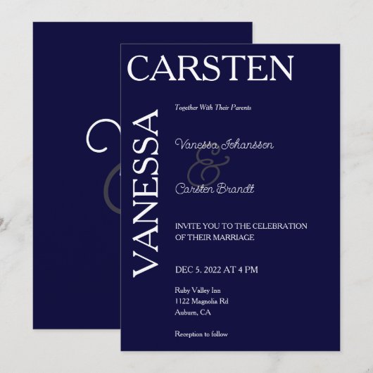 Simplistische moderne Glam bruiloft Kaart (Voorkant / Achterkant)