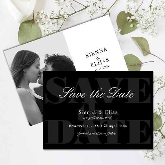 Simplistische moderne zwart-wit foto opslaan van d save the date