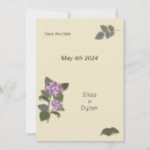 Simplistische Paarse bloem met groene bladeren Save The Date (Voorkant)