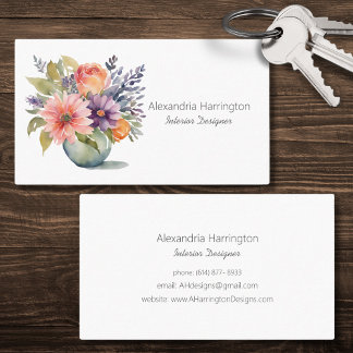 Simplistische Waterverf Bloemen in Vaas Visitekaartje