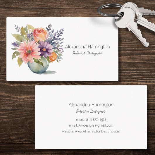 Simplistische Waterverf Bloemen in Vaas Visitekaartje