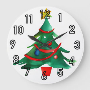 Simplistische Waterverf kerstboom Grote Klok