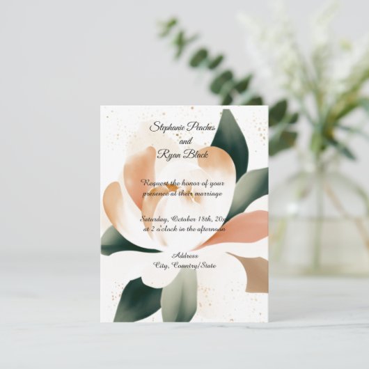 Simplistische Waterverf pioen bruiloft uitnodiging (Staand voorkant)