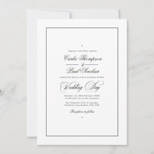 Simplistische zwart-wit bruiloft uitnodiging (Voorkant)