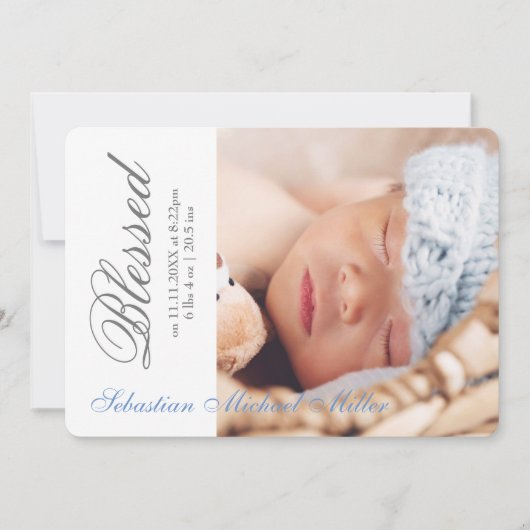 Simply Blessed Blue - Geboorteaankondiging Kaart (Voorkant)