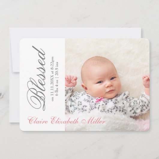 Simply Blessed Pink - Geboorteaankondiging Kaart (Voorkant)