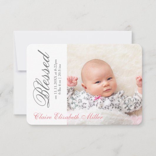Simply Blessed Roze - 3x5 Geboorteaankondiging Kaart (Voorkant)