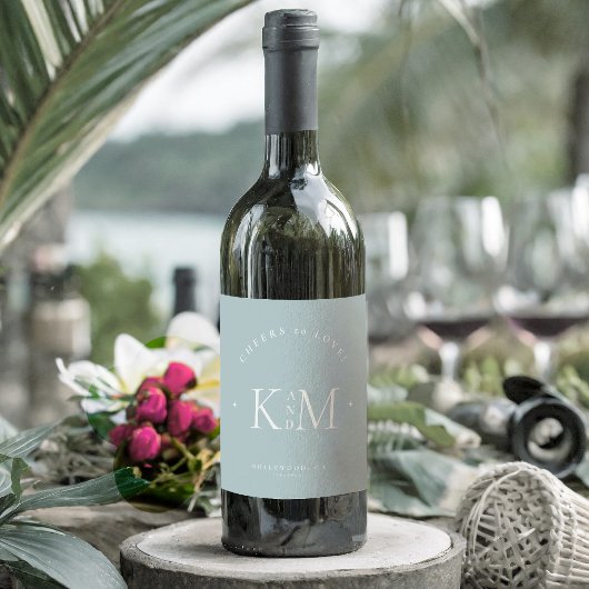 Simply Chic Wedding Cheers Dusty Blauwgroen/Wht ID Wijn Etiket