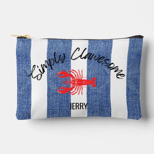 "Simply Clawesome" Kreeft op Denim Stripe Patroon Etui (Voorkant)