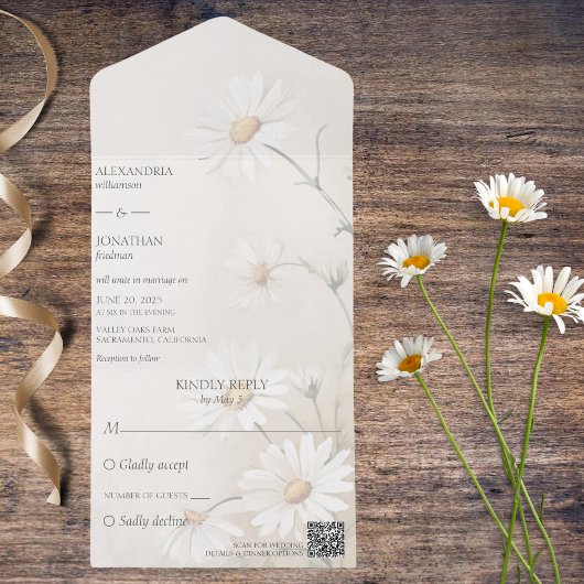 Simply Daisies QR-code All In One Uitnodiging
