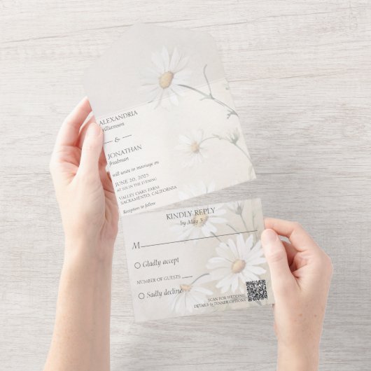 Simply Daisies QR-code All In One Uitnodiging (Afscheurbaar)