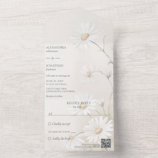 Simply Daisies QR-code All In One Uitnodiging (Binnen)