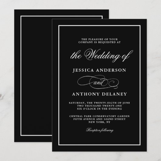 Simply Elegant Affair Zwart-wit bruiloft Kaart (Voorkant / Achterkant)