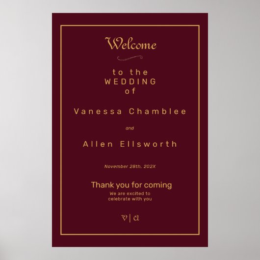 Simply Elegant Burgundy Gold with Border Poster (Voorkant)