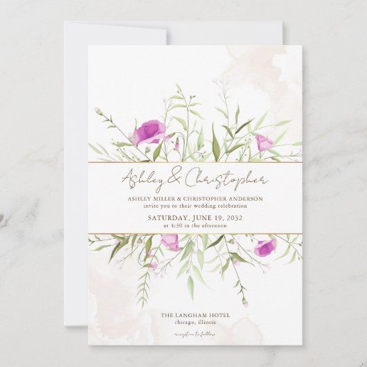 Simply Elegant Lavendel Wildflower Lijst Bruiloft Kaart (Voorkant)