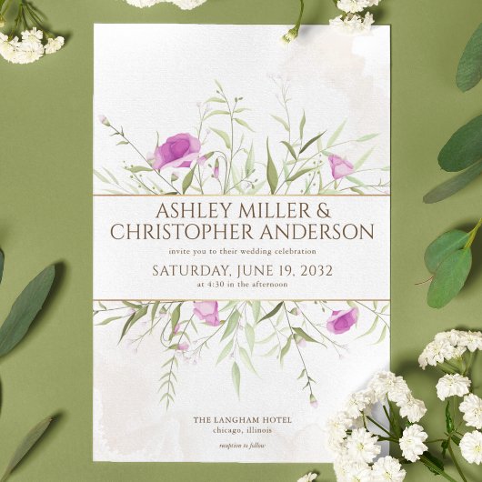 Simply Elegant Lavendel Wildflower Lijst Bruiloft Kaart