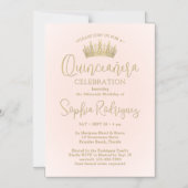 Simply Elegant Quinceañera Crown Blush Pink & Gold Magnetische Uitnodiging (Voorkant)