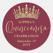 Simply Elegant Quinceañera Crown Burgundy and Gold Ronde Sticker (Voorkant)