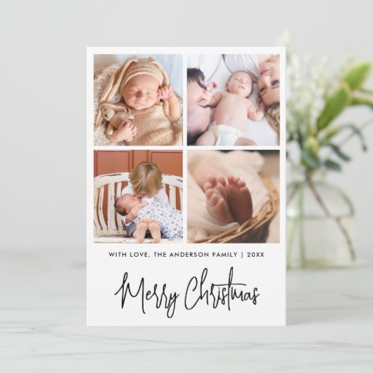 Simply Elegant Stylish 4 Photo Christmas Greetings Feestdagenkaart (Staand voorkant)