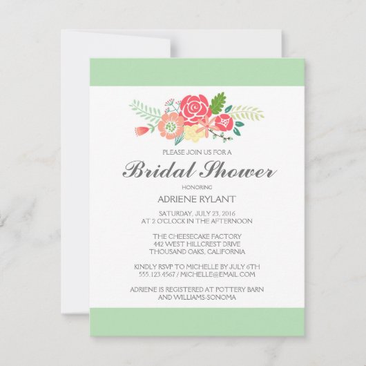 Simply Floral & Stripes Bridal Shower Uitnodiging (Voorkant)