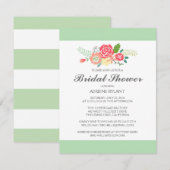 Simply Floral & Stripes Bridal Shower Uitnodiging (Voorkant / Achterkant)