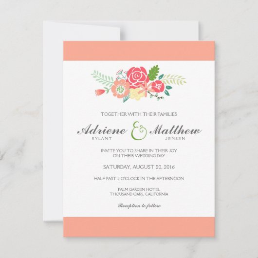 Simply Floral & Stripes bruiloft uitnodiging / per (Voorkant)