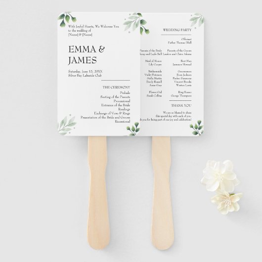 Simply Greenery Wedding Program Invitation Handwaaier (Voorkant en achterkant)