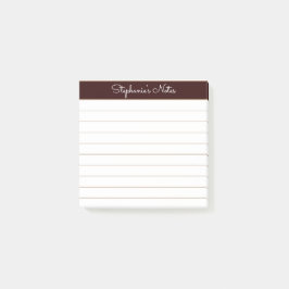 Simply Modern Chocolate Brown Personalized Lined Post-it® Notes