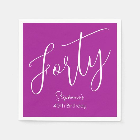 Simply Modern Script Donker Roze 40e Verjaardagsfe Servet (Voorkant)