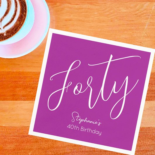 Simply Modern Script Donker Roze 40e Verjaardagsfe Servet