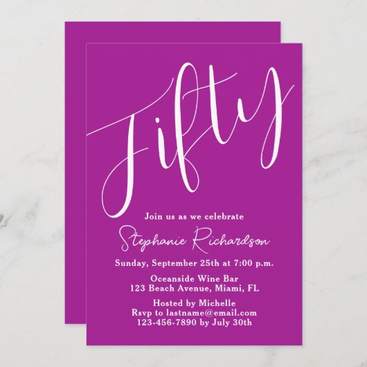 Simply Modern Script Donkerroze 50ste verjaardag Kaart (Voorkant / Achterkant)