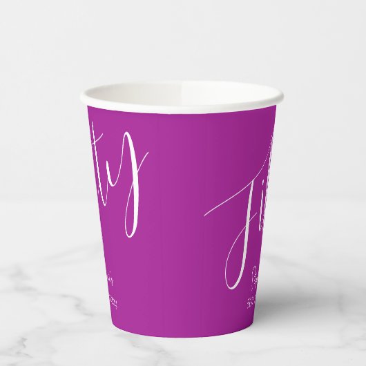 Simply Modern Script Donkerroze 50ste verjaardag Papieren Bekers (Links)