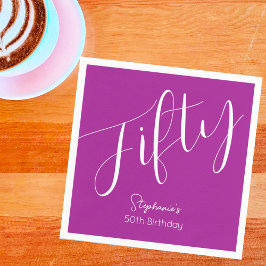 Simply Modern Script Donkerroze 50ste verjaardag Servet