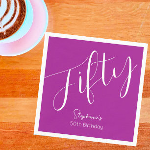 Simply Modern Script Donkerroze 50ste verjaardag Servet