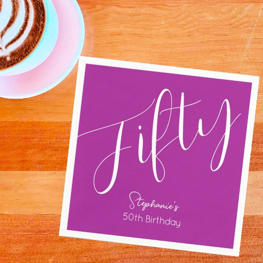 Simply Modern Script Donkerroze 50ste verjaardag Servet