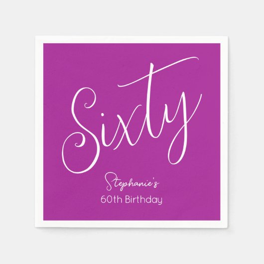 Simply Modern Script Donkerroze 60ste verjaardag Servet (Voorkant)