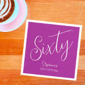 Simply Modern Script Donkerroze 60ste verjaardag Servet