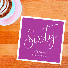 Simply Modern Script Donkerroze 60ste verjaardag Servet