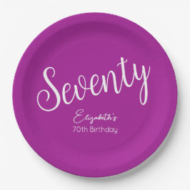 Simply Modern Script Donkerroze 70ste verjaardag Papieren Bordje